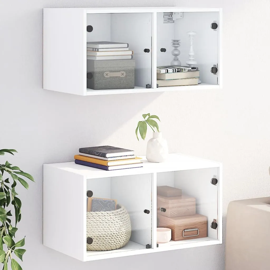 vidaXL Mobili a Muro con Ante in Vetro 2pz Bianco 68,5x37x35 cm