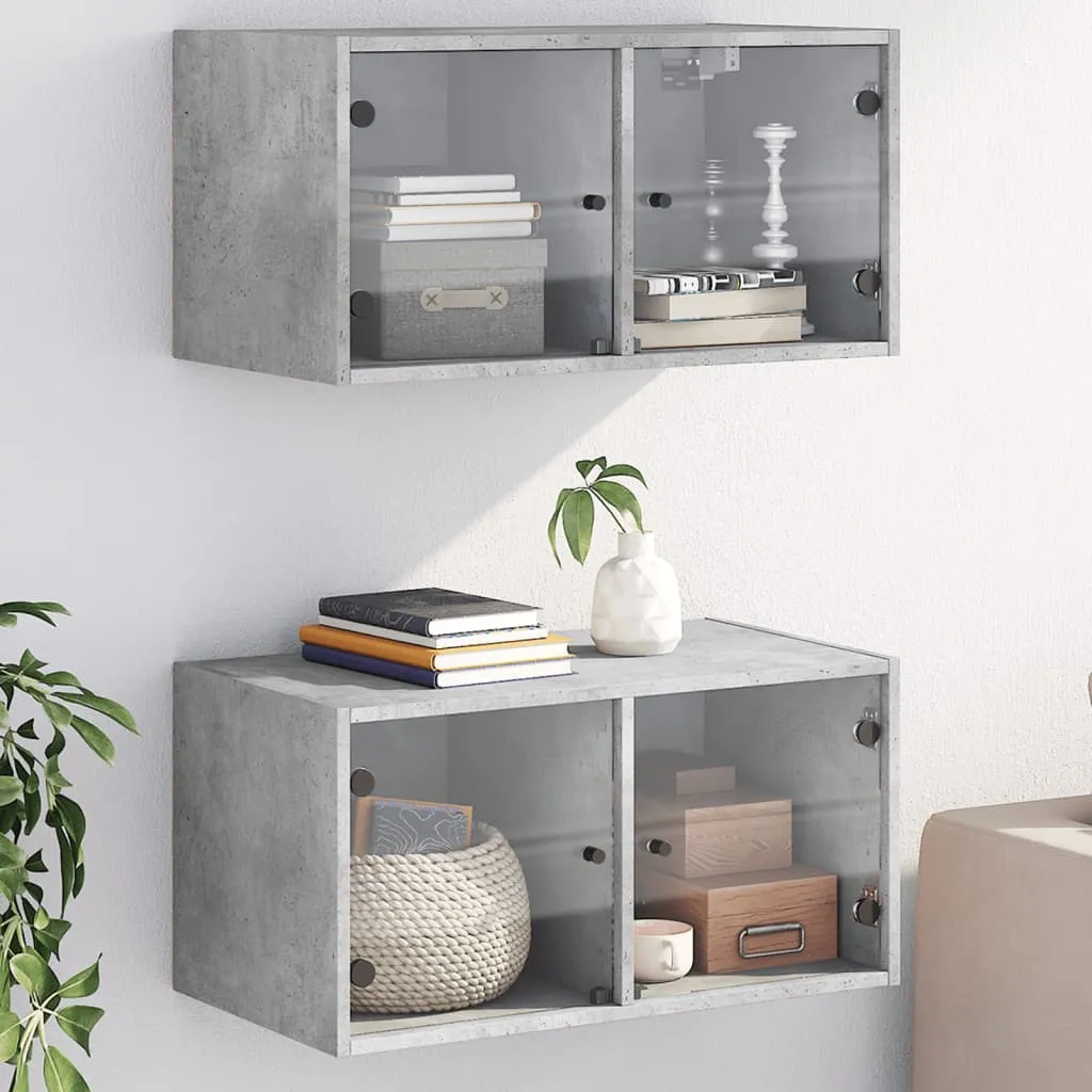 vidaXL Mobili a Muro con Ante in Vetro 2pz Grigio Cemento 68,5x37x35cm