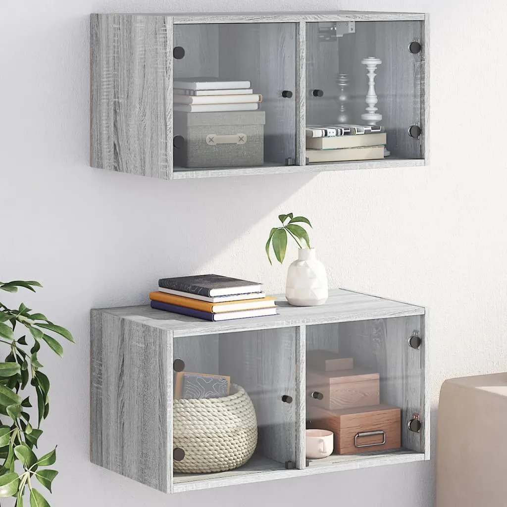 vidaXL Mobili a Muro con Ante in Vetro 2pz Grigio Sonoma 68,5x37x35 cm