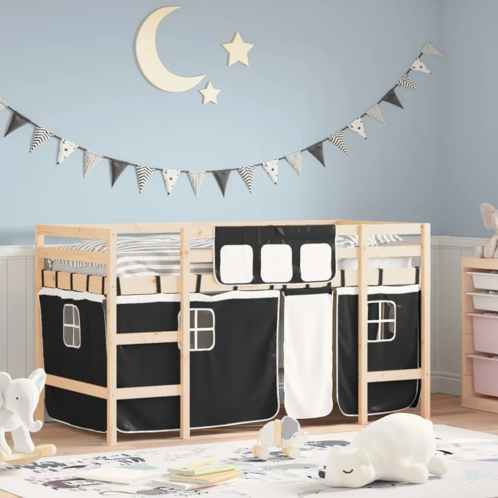 vidaXL Letto a Soppalco con Tende Bambini Bianco e Nero 80x200 cm Pino