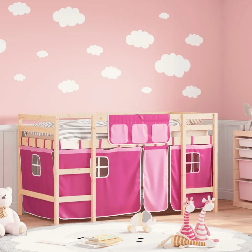 vidaXL Letto a Soppalco con Tende Bambini Rosa 80x200 cm Massello Pino