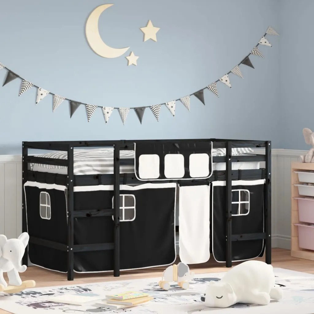 vidaXL Letto a Soppalco con Tende Bambini Bianco e Nero 80x200 cm Pino