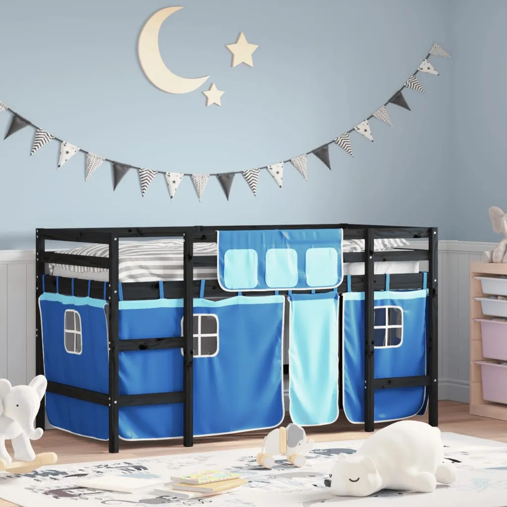 vidaXL Letto a Soppalco con Tende Bambini Blu 80x200 cm Massello Pino