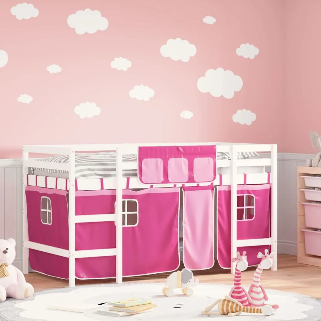 vidaXL Letto a Soppalco con Tende Bambini Rosa 90x200 cm Massello Pino