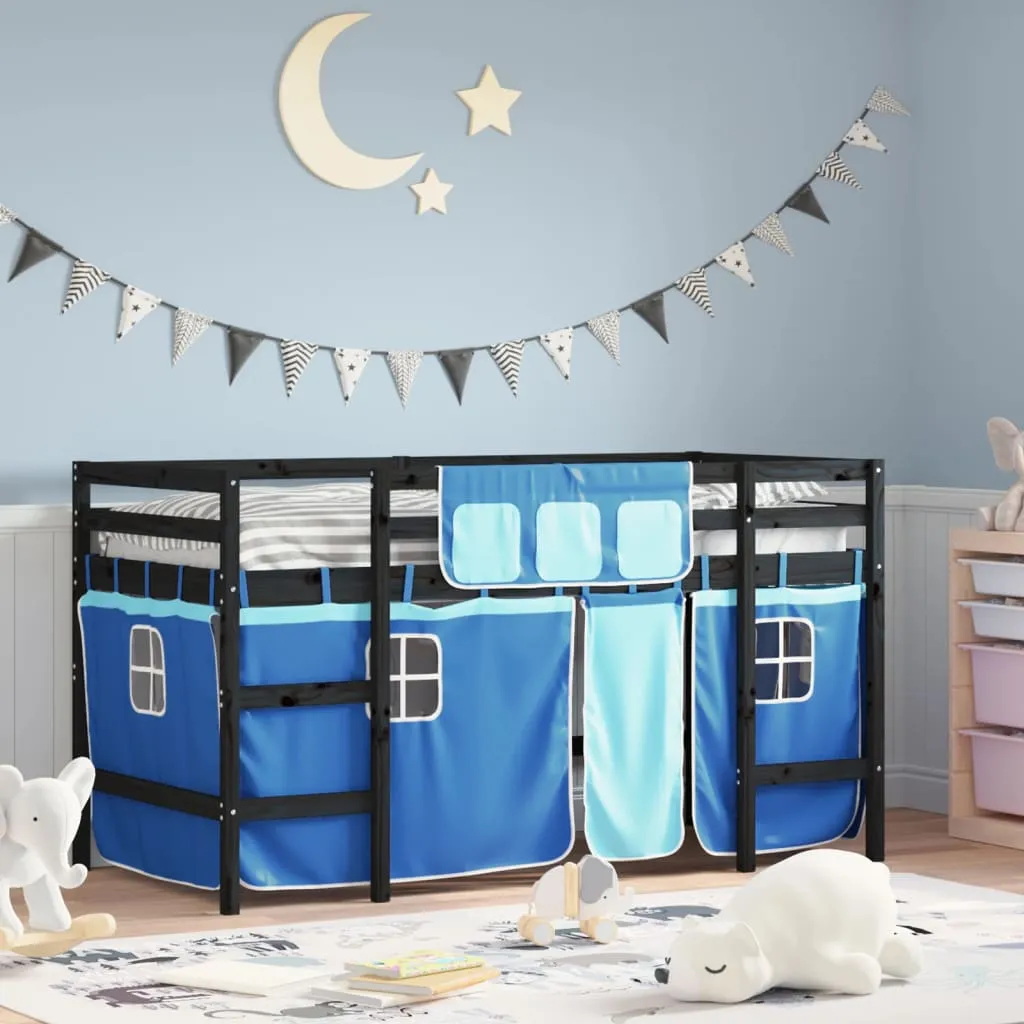 vidaXL Letto a Soppalco con Tende Bambini Blu 90x200 cm Massello Pino