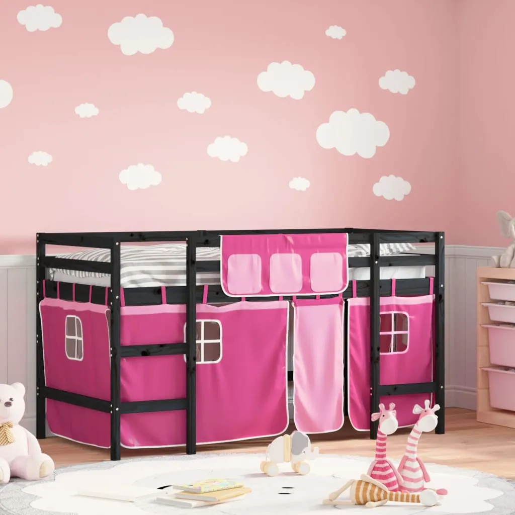 vidaXL Letto a Soppalco con Tende Bambini Rosa 90x200 cm Massello Pino