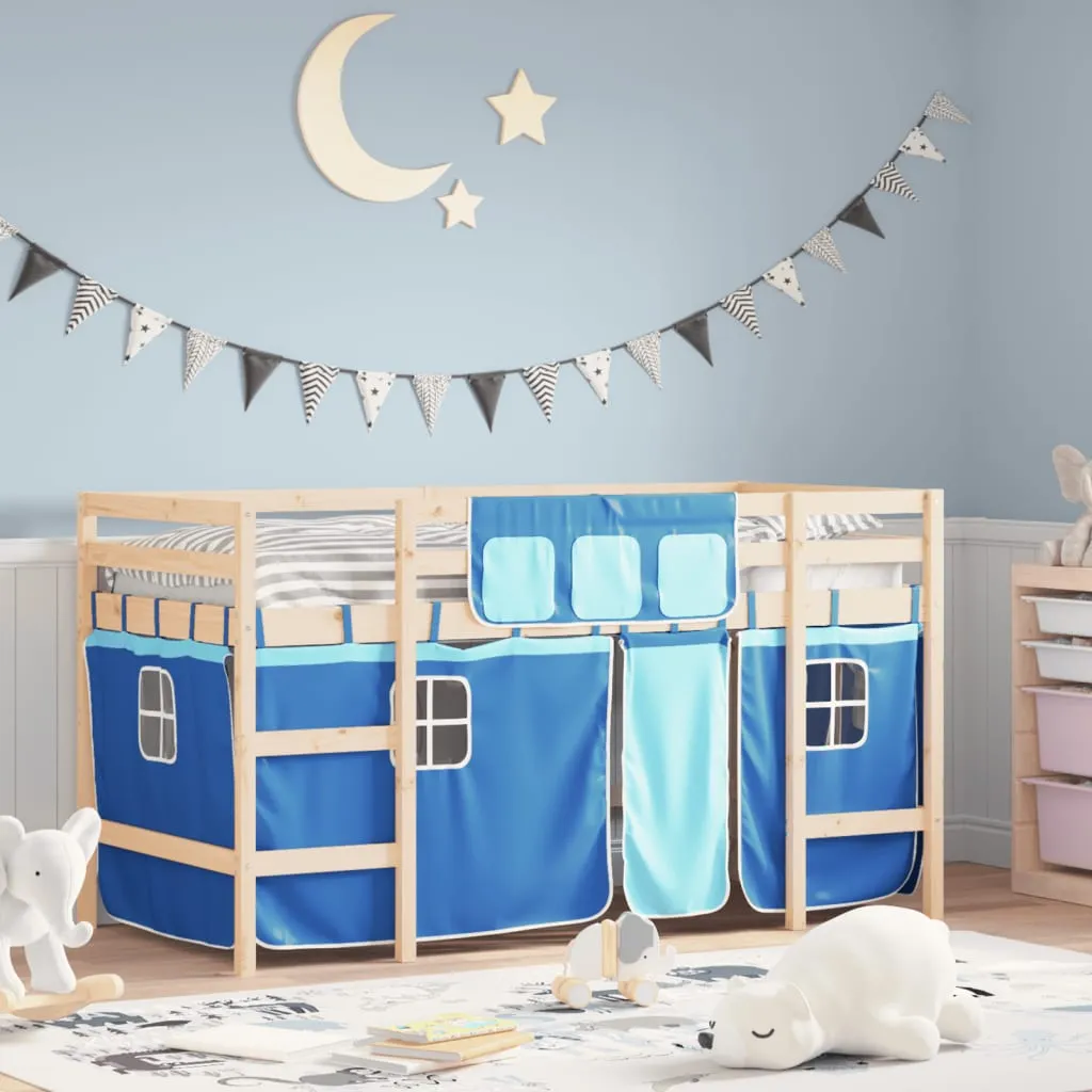 vidaXL Letto a Soppalco Bambini con Tende Blu 90x190 cm Massello Pino