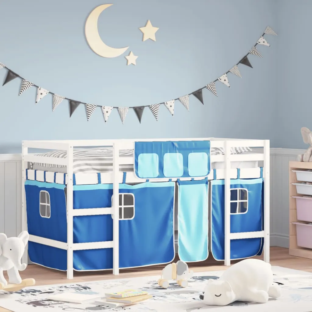 vidaXL Letto a Soppalco Bambini con Tende Blu 90x190 cm Massello Pino