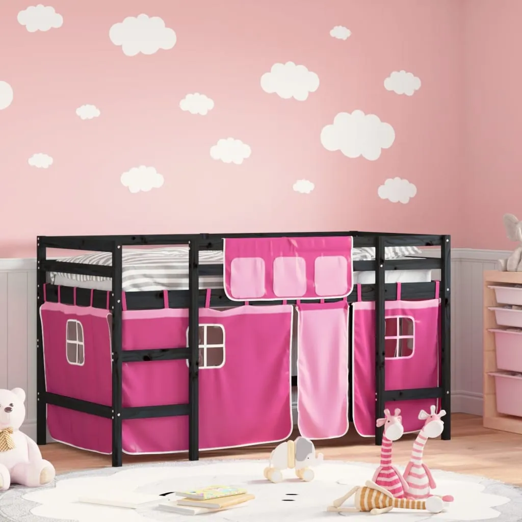 vidaXL Letto a Soppalco con Tende Bambini Rosa 90x190 cm Massello Pino