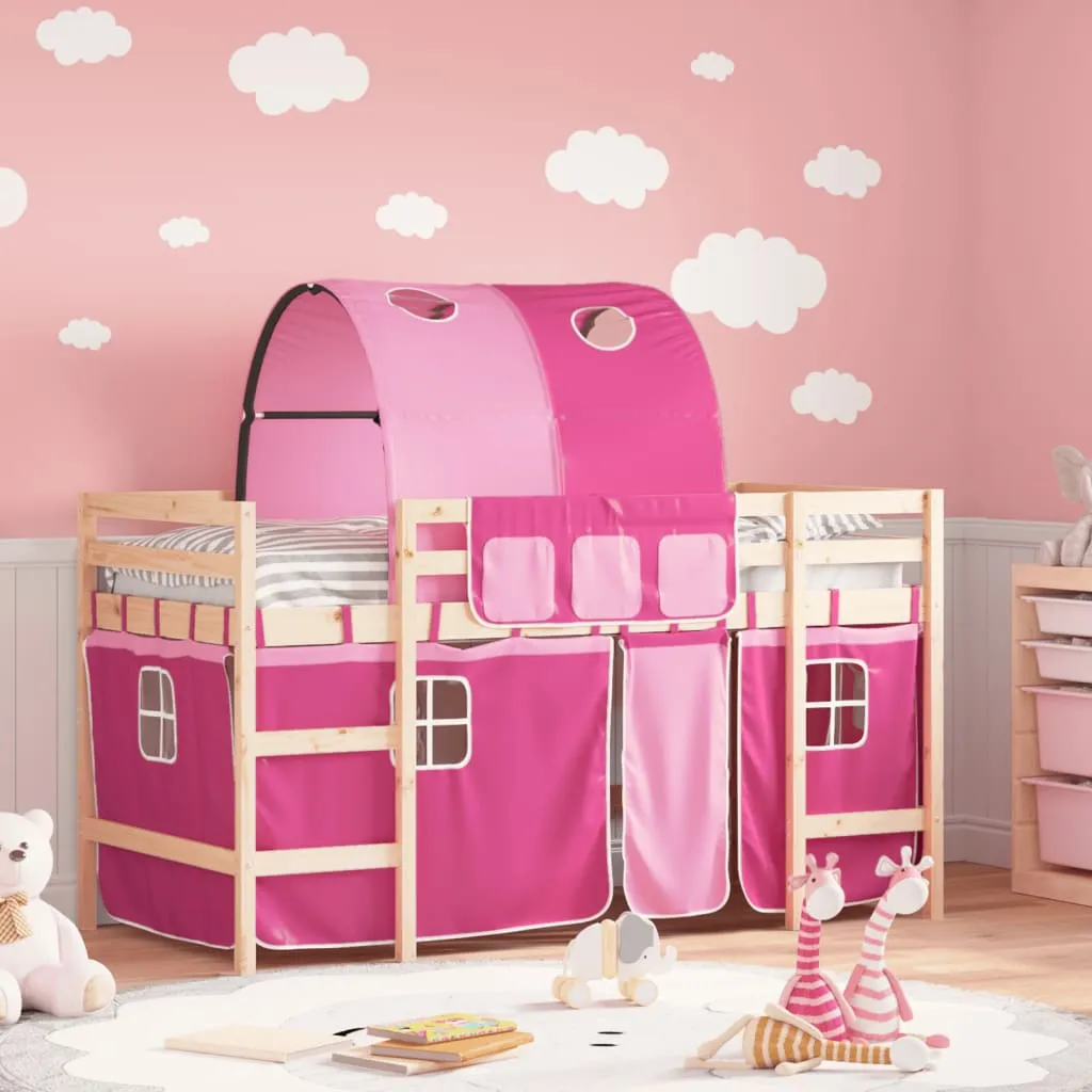 vidaXL Letto a Soppalco con Tunnel Bambini Rosa 80x200cm Massello Pino