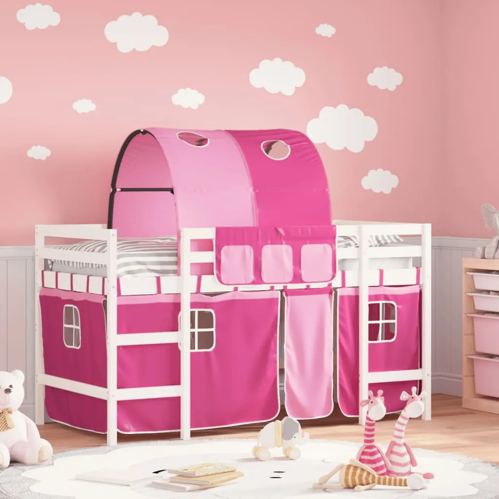 vidaXL Letto a Soppalco con Tunnel Bambini Rosa 80x200cm Massello Pino