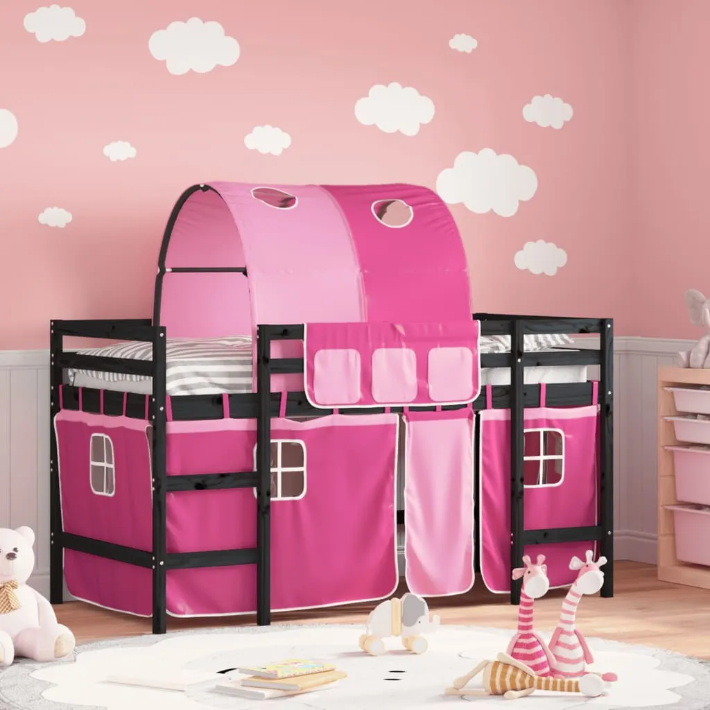 vidaXL Letto a Soppalco con Tunnel Bambini Rosa 80x200cm Massello Pino