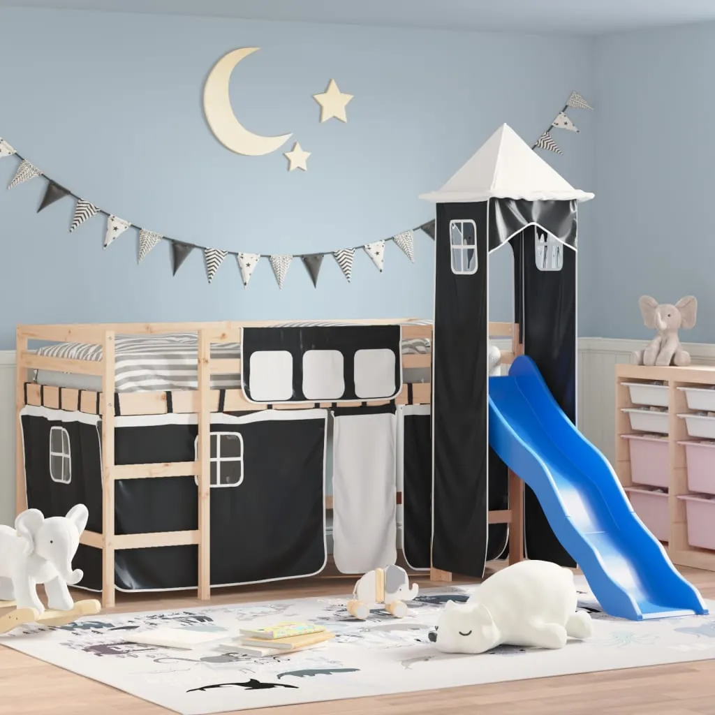 vidaXL Letto a Soppalco con Torre Bambini Bianco e Nero 80x200cm Pino