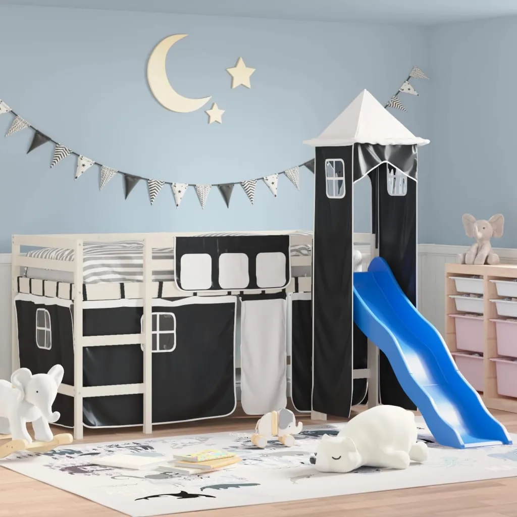 vidaXL Letto a Soppalco con Torre Bambini Bianco e Nero 80x200cm Pino