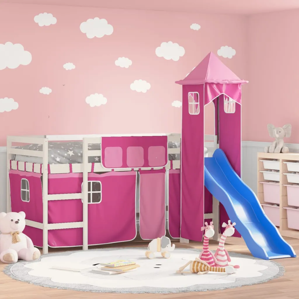 vidaXL Letto a Soppalco con Torre Bambini Rosa 80x200cm Massello Pino