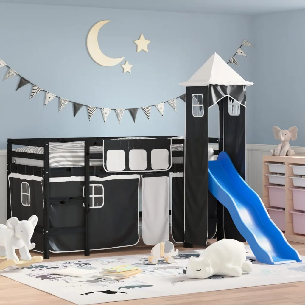 vidaXL Letto a Soppalco con Torre Bambini Bianco e Nero 80x200cm Pino