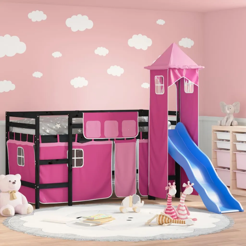 vidaXL Letto a Soppalco con Torre Bambini Rosa 80x200cm Massello Pino