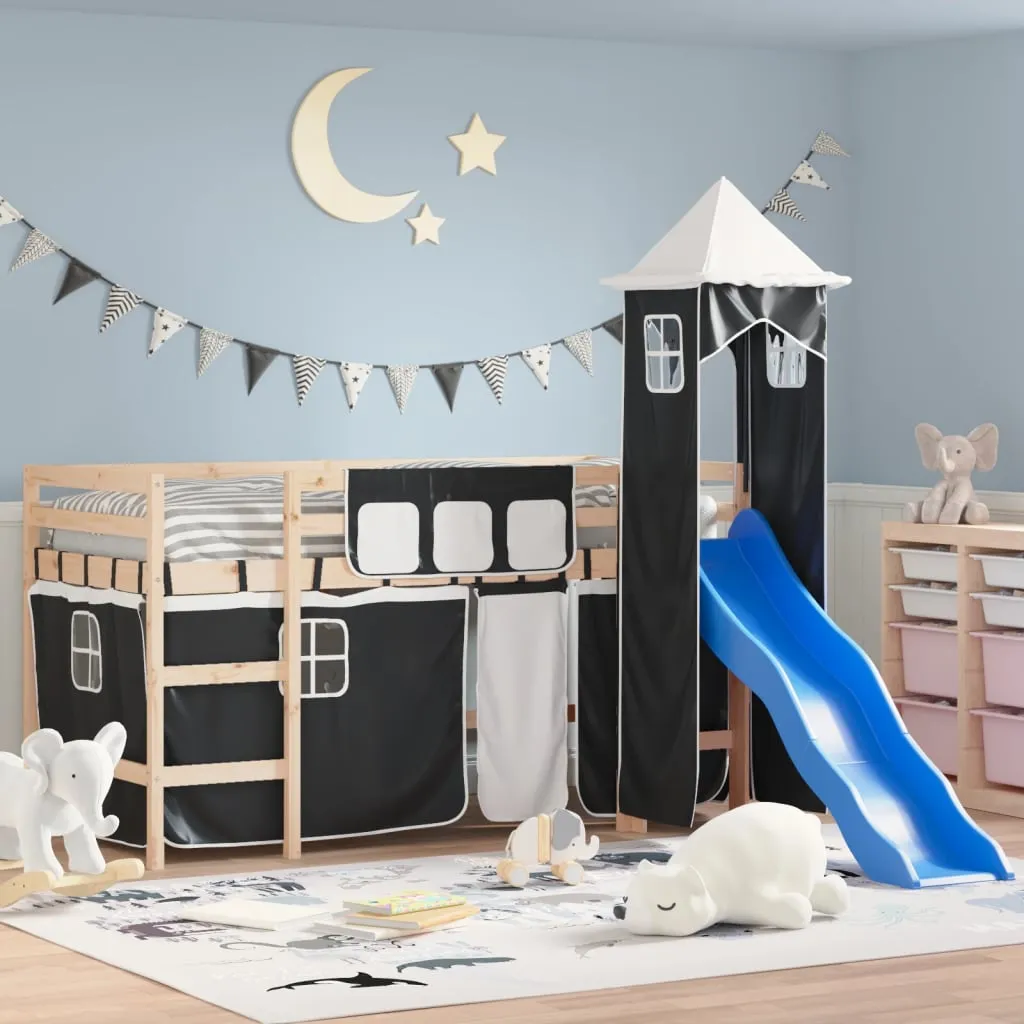 vidaXL Letto a Soppalco con Torre Bambini Bianco e Nero 90x200cm Pino