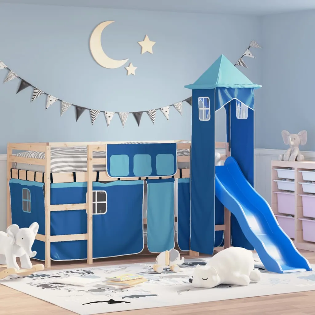 vidaXL Letto a Soppalco con Torre Bambini Blu 90x200cm Massello Pino