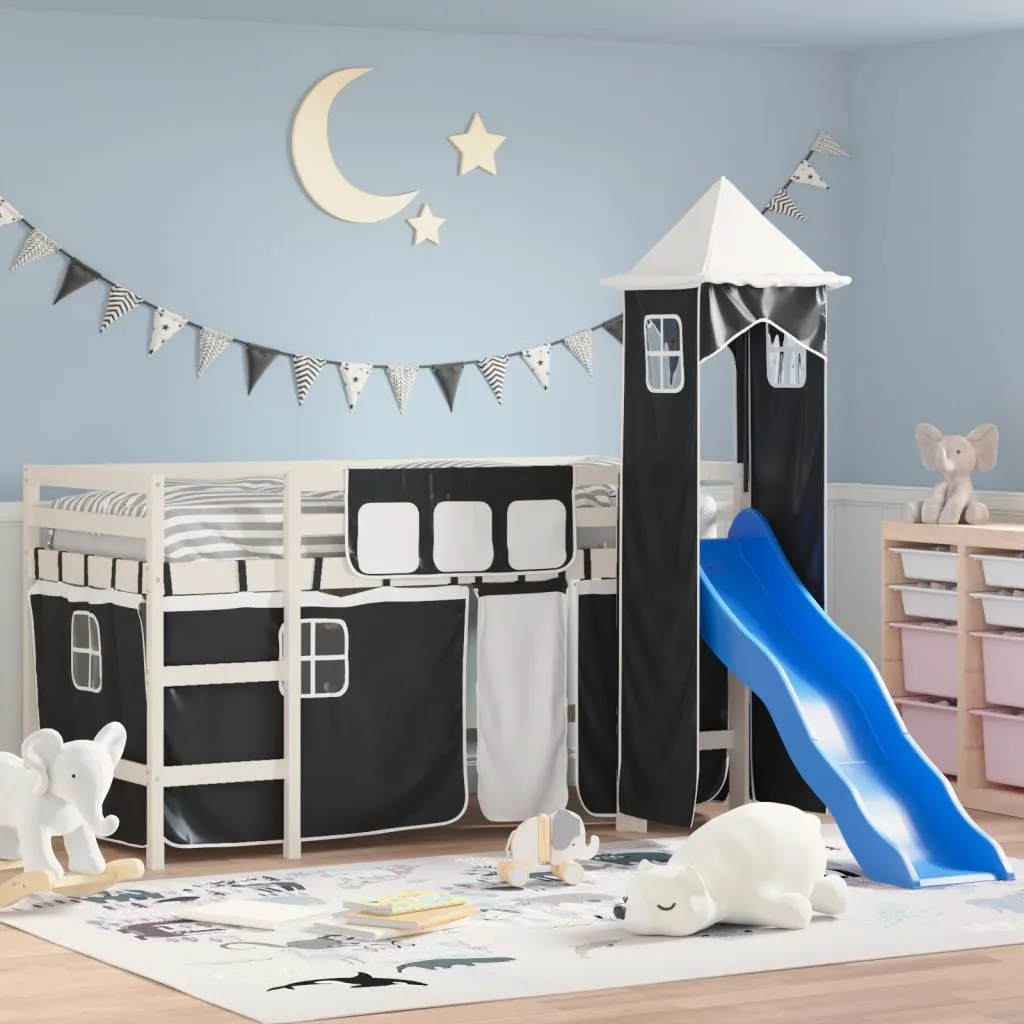 vidaXL Letto a Soppalco con Torre Bambini Bianco e Nero 90x200cm Pino