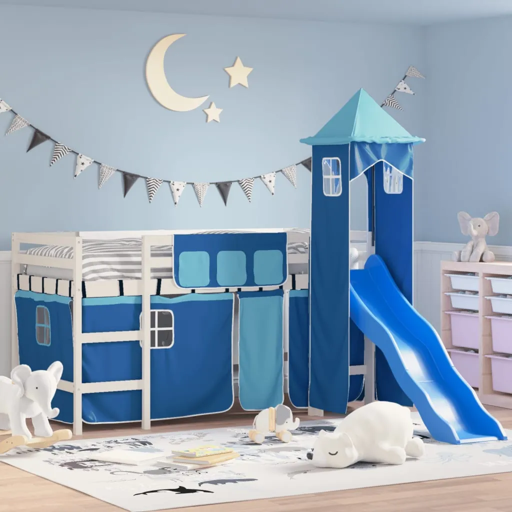 vidaXL Letto a Soppalco con Torre Bambini Blu 90x200cm Massello Pino