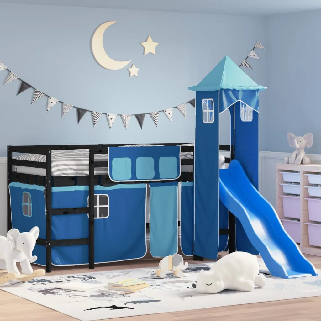 vidaXL Letto a Soppalco con Torre Bambini Blu 90x200cm Massello Pino