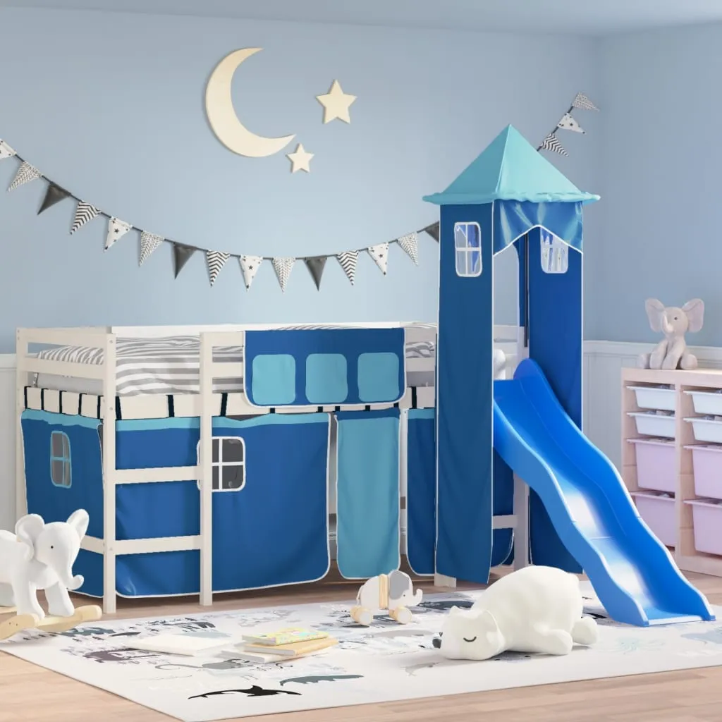 vidaXL Letto a Soppalco con Torre Bambini Blu 90x190cm Massello Pino