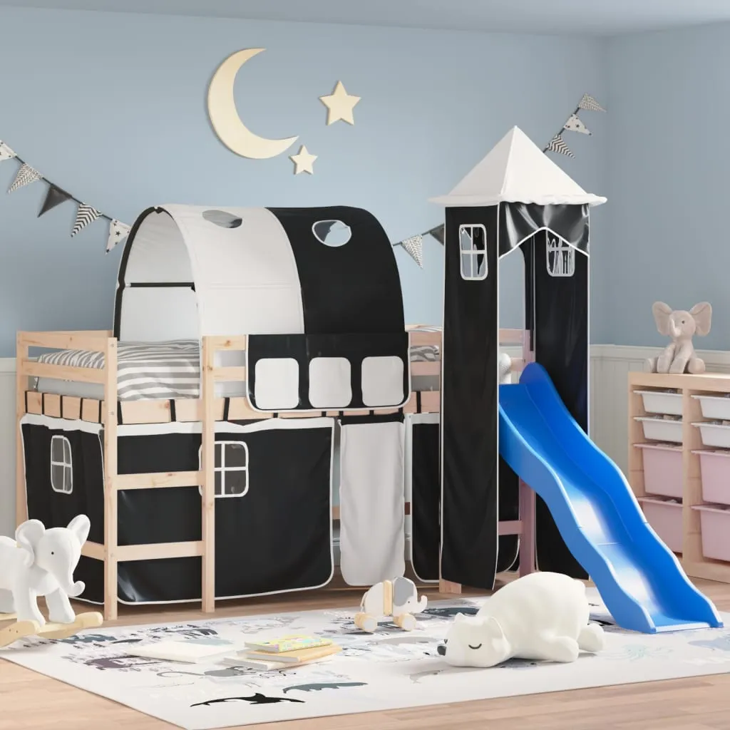 vidaXL Letto a Soppalco con Torre Bambini Bianco e Nero 80x200cm Pino