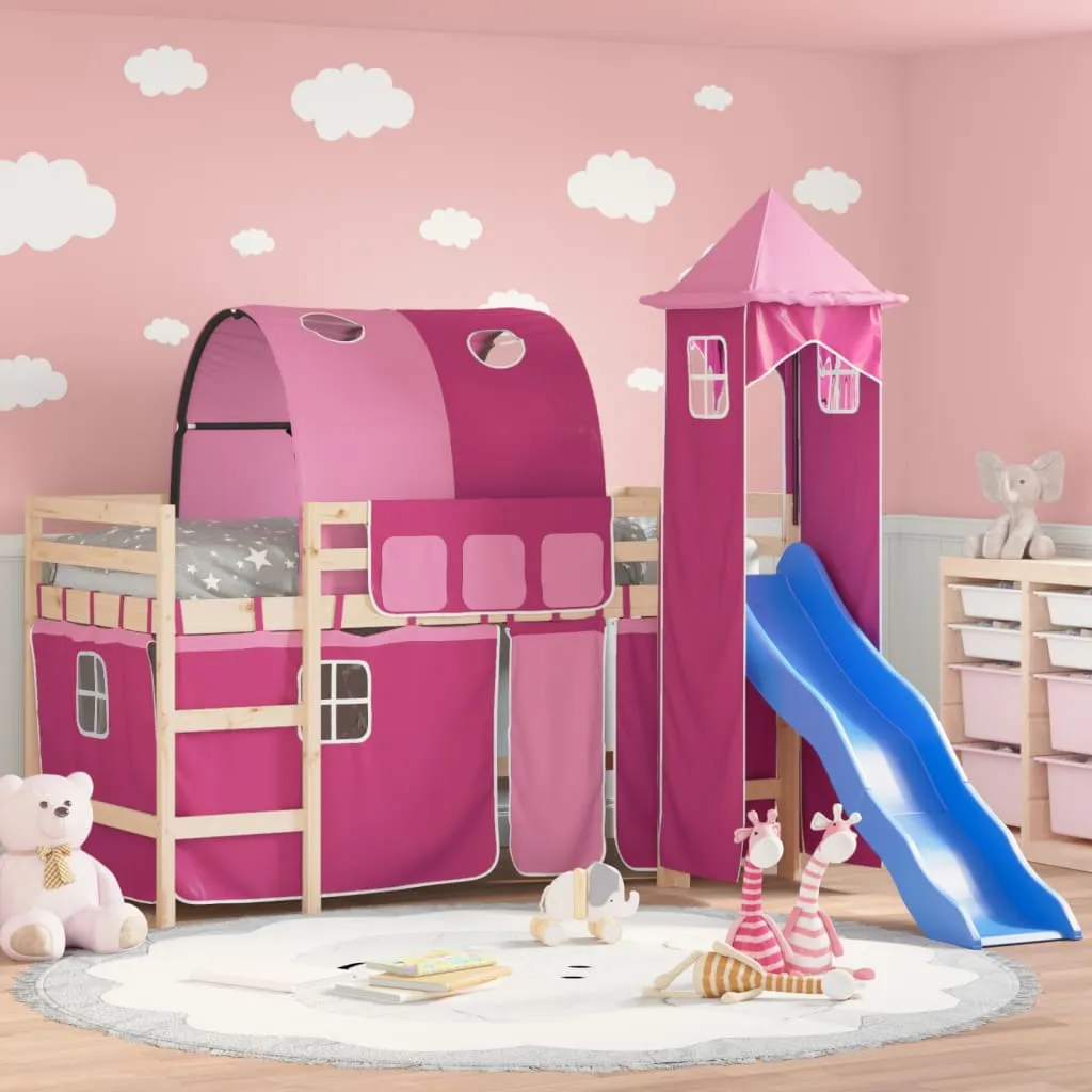 vidaXL Letto a Soppalco con Torre Bambini Rosa 80x200cm Massello Pino