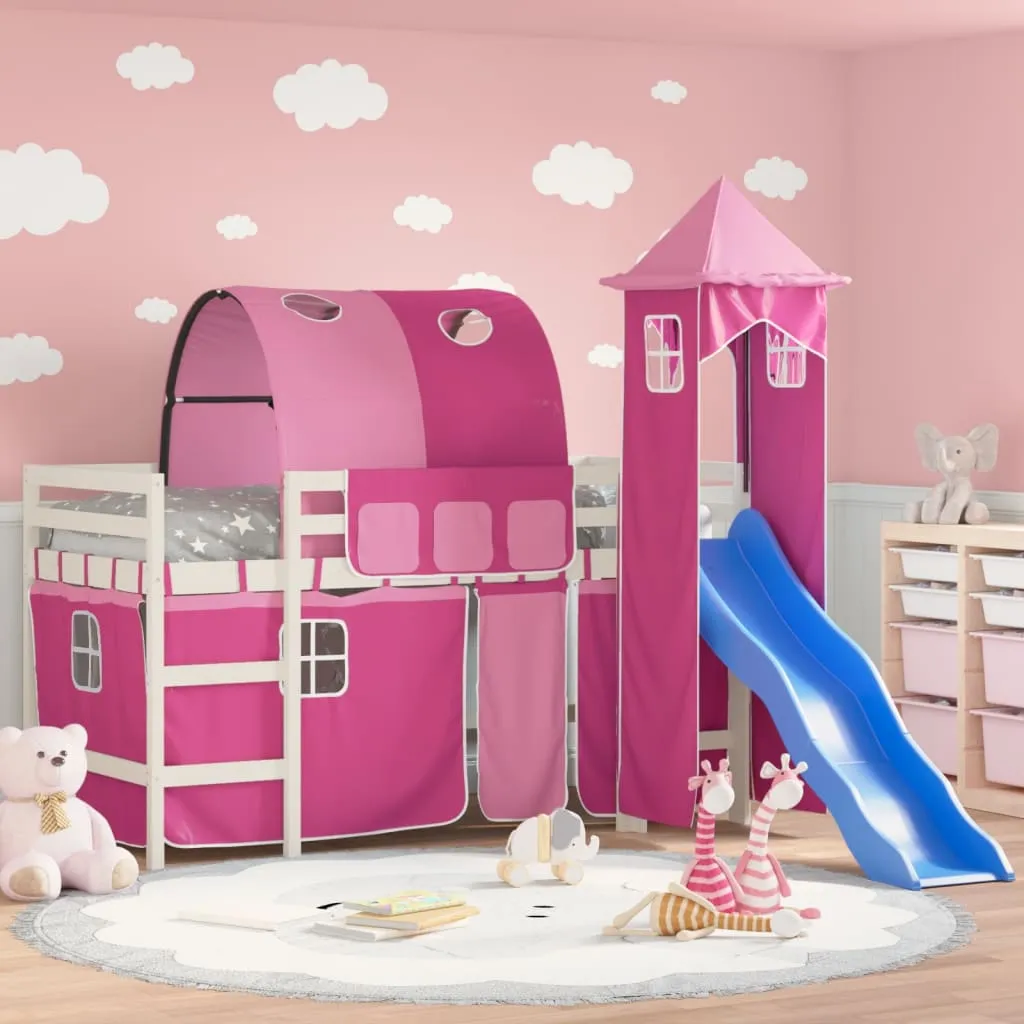 vidaXL Letto a Soppalco con Torre Bambini Rosa 80x200cm Massello Pino