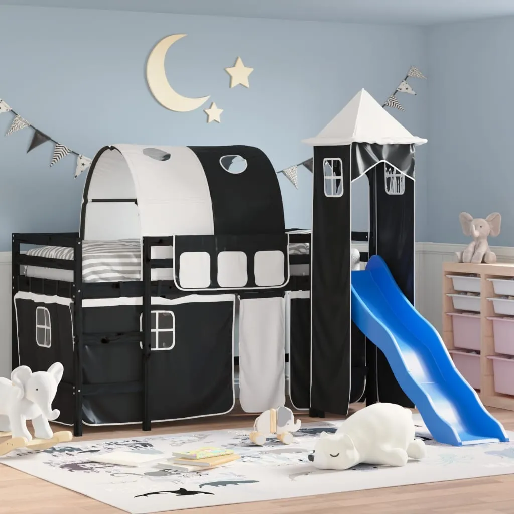 vidaXL Letto a Soppalco con Torre Bambini Bianco e Nero 80x200cm Pino