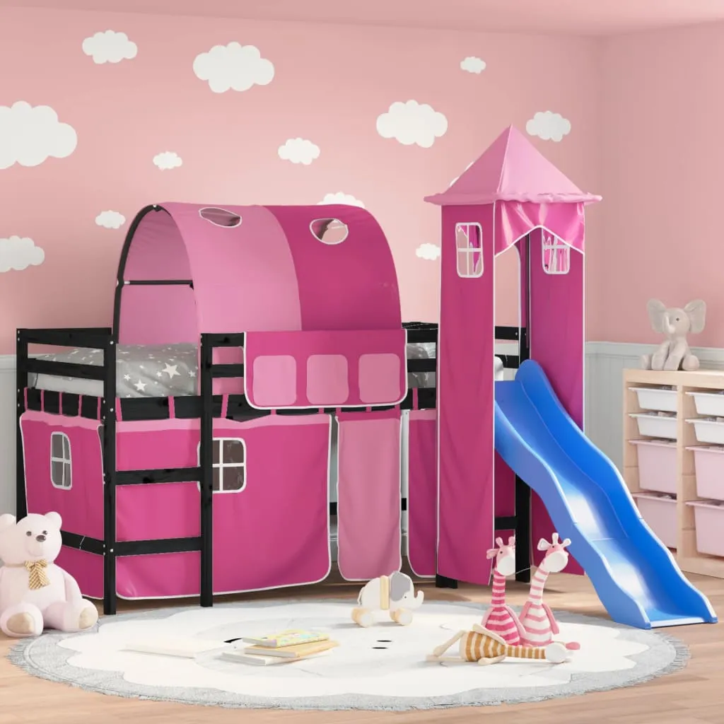 vidaXL Letto a Soppalco con Torre Bambini Rosa 80x200cm Massello Pino