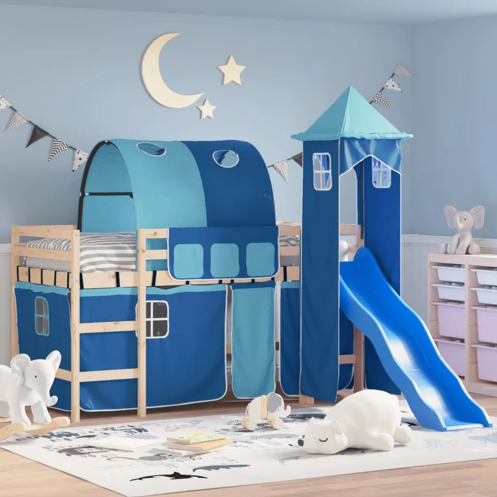 vidaXL Letto a Soppalco con Torre Bambini Blu 90x200cm Massello Pino