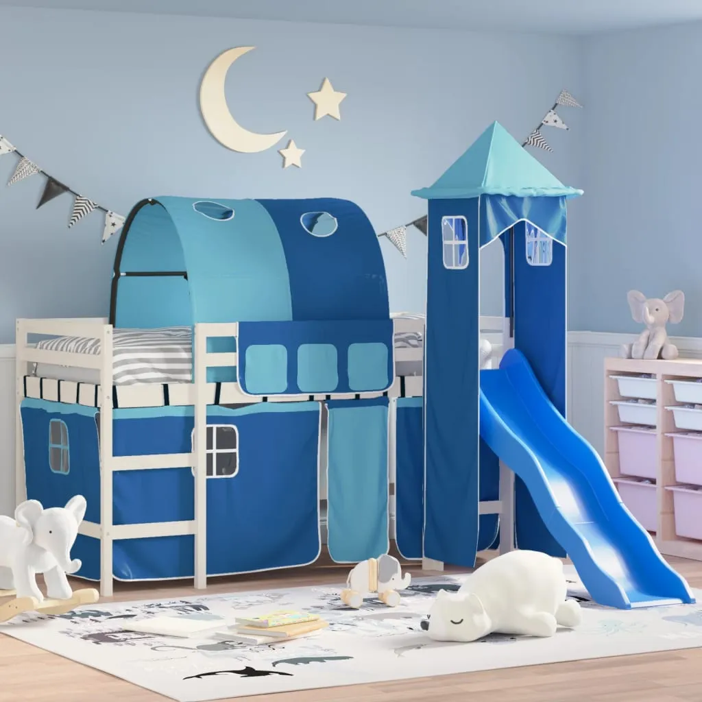 vidaXL Letto a Soppalco con Torre Bambini Blu 90x200cm Massello Pino