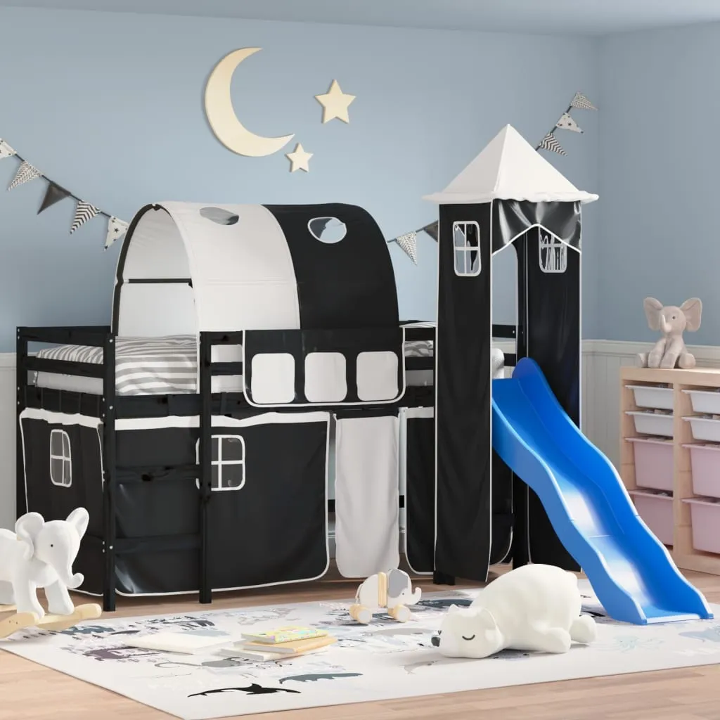 vidaXL Letto a Soppalco con Torre Bambini Bianco e Nero 90x200cm Pino