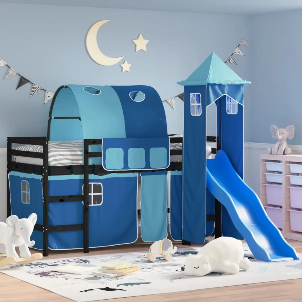 vidaXL Letto a Soppalco con Torre Bambini Blu 90x200cm Massello Pino