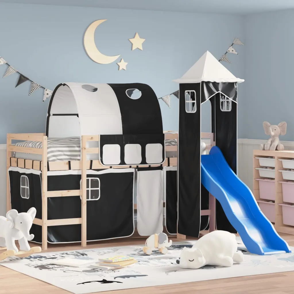 vidaXL Letto a Soppalco con Torre Bambini Bianco e Nero 90x190cm Pino