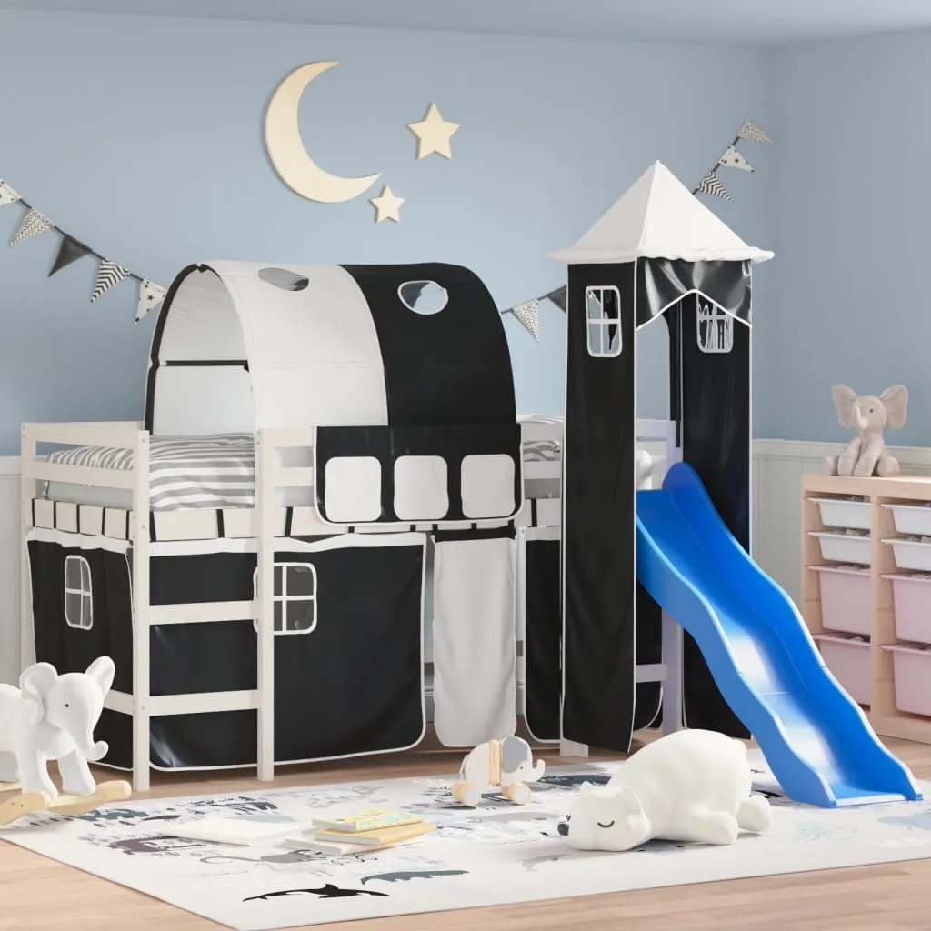 vidaXL Letto a Soppalco con Torre Bambini Bianco e Nero 90x190cm Pino