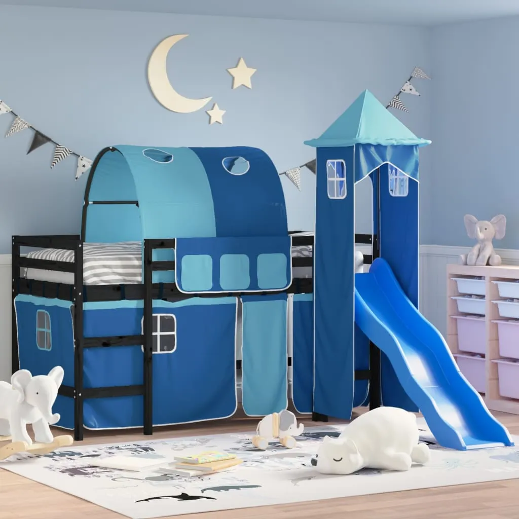 vidaXL Letto a Soppalco con Torre Bambini Blu 90x190cm Massello Pino