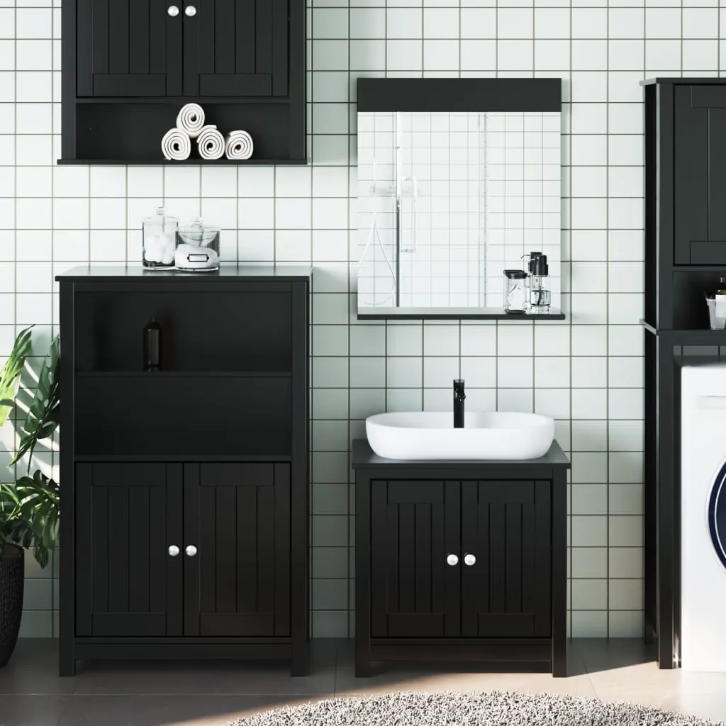 vidaXL Set Mobili da Bagno 3 pz BERG Nero in Legno Massello di Pino