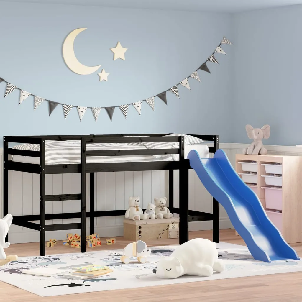 vidaXL Letto Soppalco con Scivolo Bambini Nero 90x190cm Massello Pino