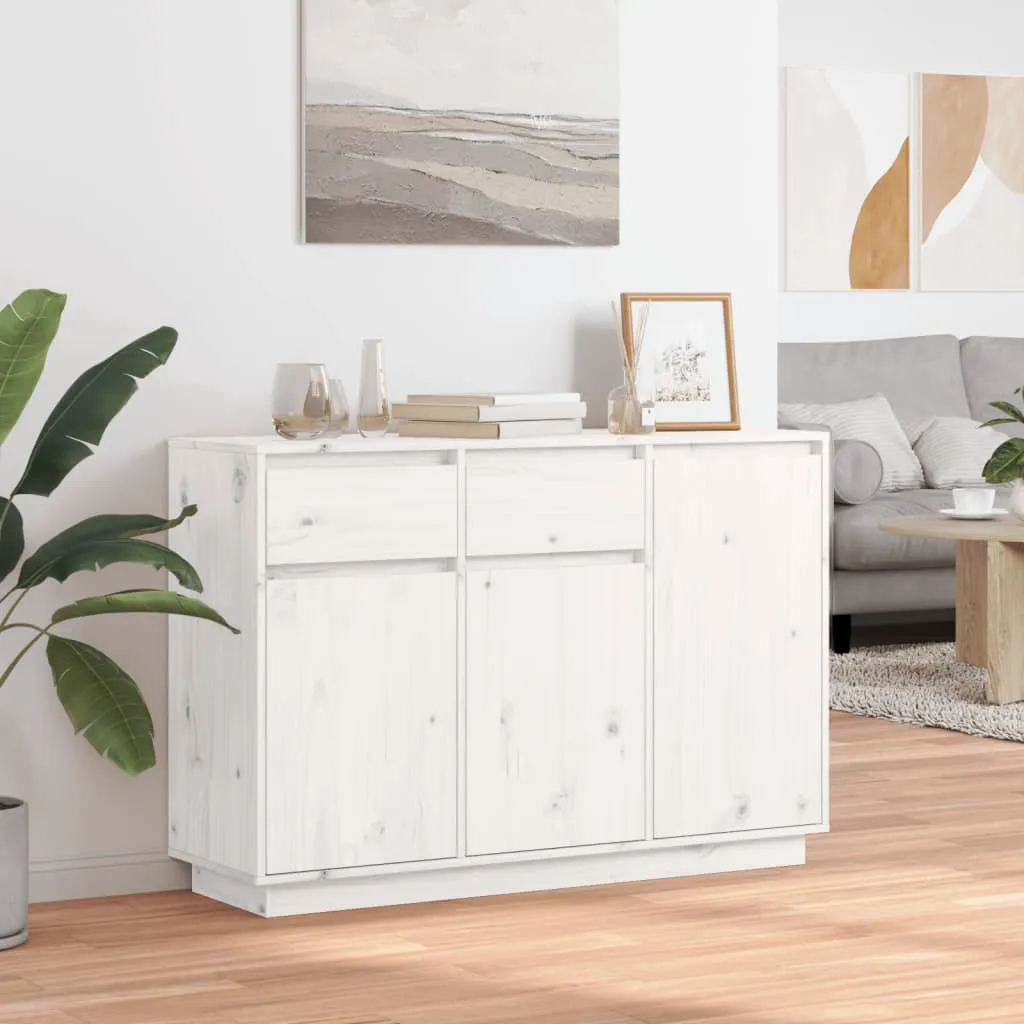 vidaXL Credenza Bianca 110x34x75 cm in Legno Massello di Pino