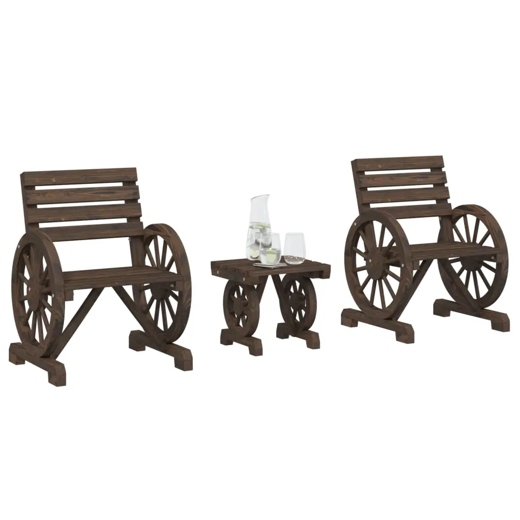 Set Salotto da Giardino 3 pz in Legno Massello di Abete