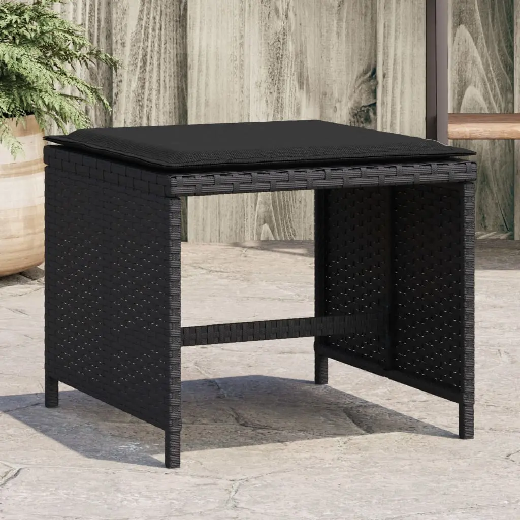 Sgabelli da Giardino con Cuscini 4pz Neri 41x41x36cm Polyrattan