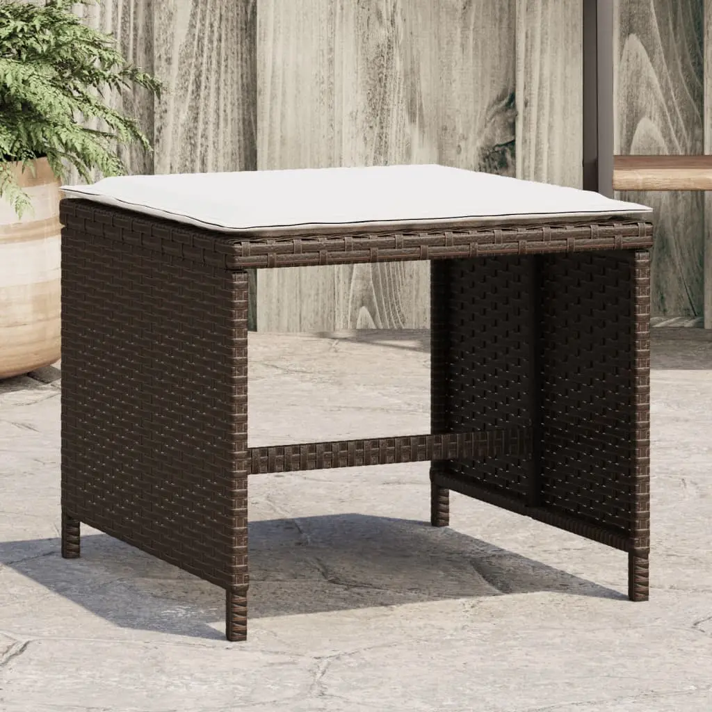 Sgabelli Giardino con Cuscini 4pz Marroni 41x41x36cm Polyrattan