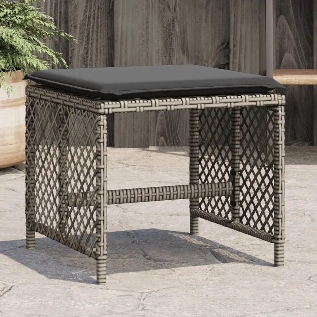 Sgabelli Giardino con Cuscini 4pz Grigi 41x41x36cm Polyrattan