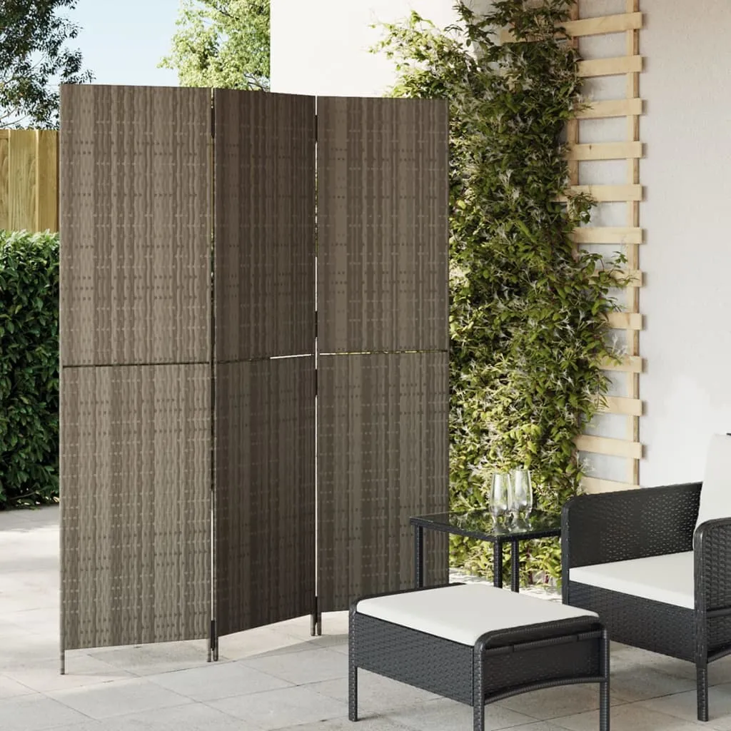 vidaXL Divisorio per Ambienti a 3 Pannelli Grigio in Polyrattan