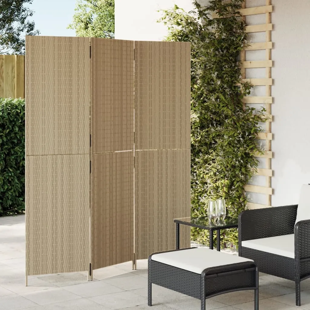 vidaXL Divisorio per Ambienti a 3 Pannelli Beige in Polyrattan