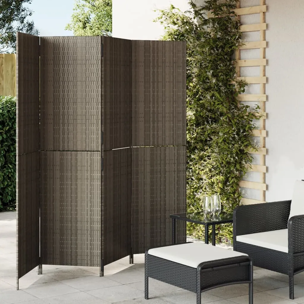 vidaXL Divisorio per Ambienti a 4 Pannelli Grigio in Polyrattan