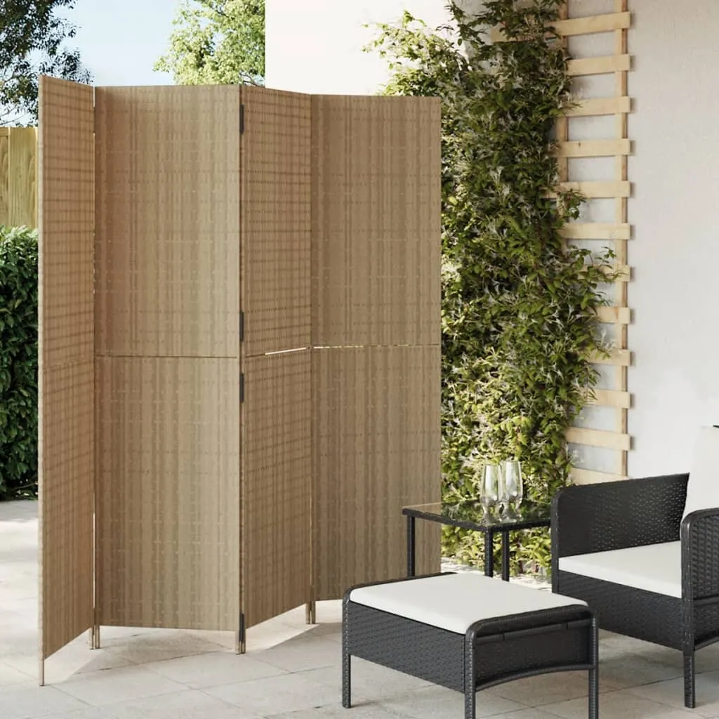 vidaXL Divisorio per Ambienti a 4 Pannelli Beige in Polyrattan